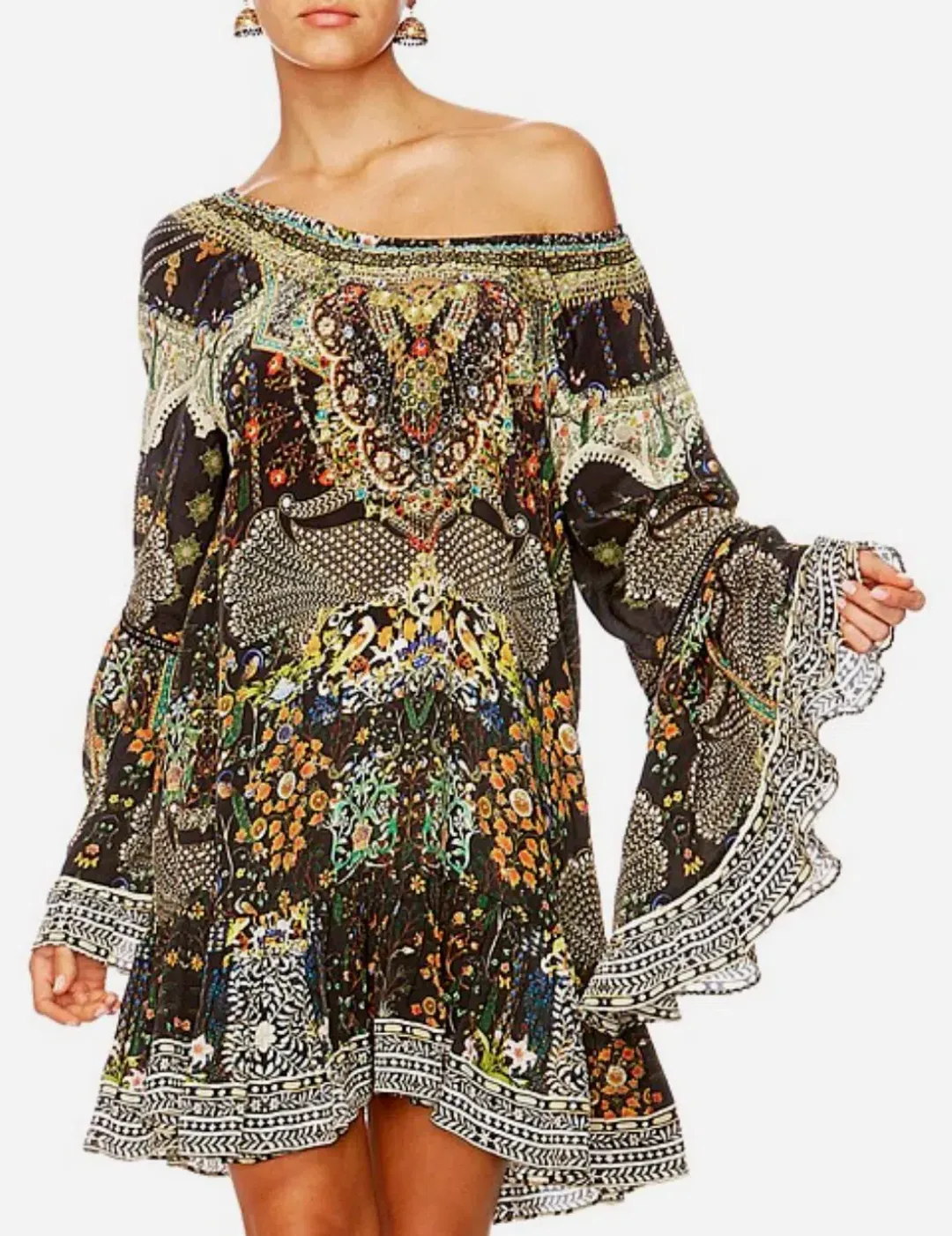 Camilla Scoop-Neck A-Line Printed Frill Mini Dress Multi Size 14/XL for rent on The Volte - main image