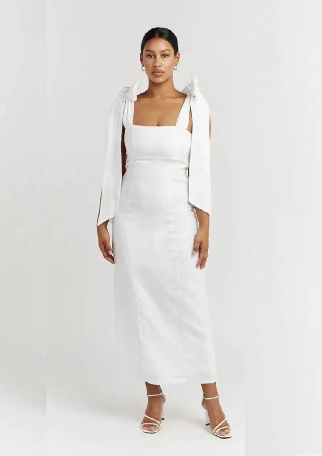 Dissh Aisle Linen Bow Midi Dress White Size 12 for rent on The Volte - main image