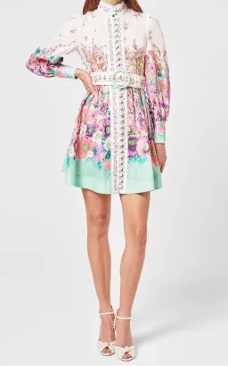 Zimmermann Jude Buttoned Mini Dress Aqua Gradient Floral Size 2 / AU 12 for rent on The Volte - image 4