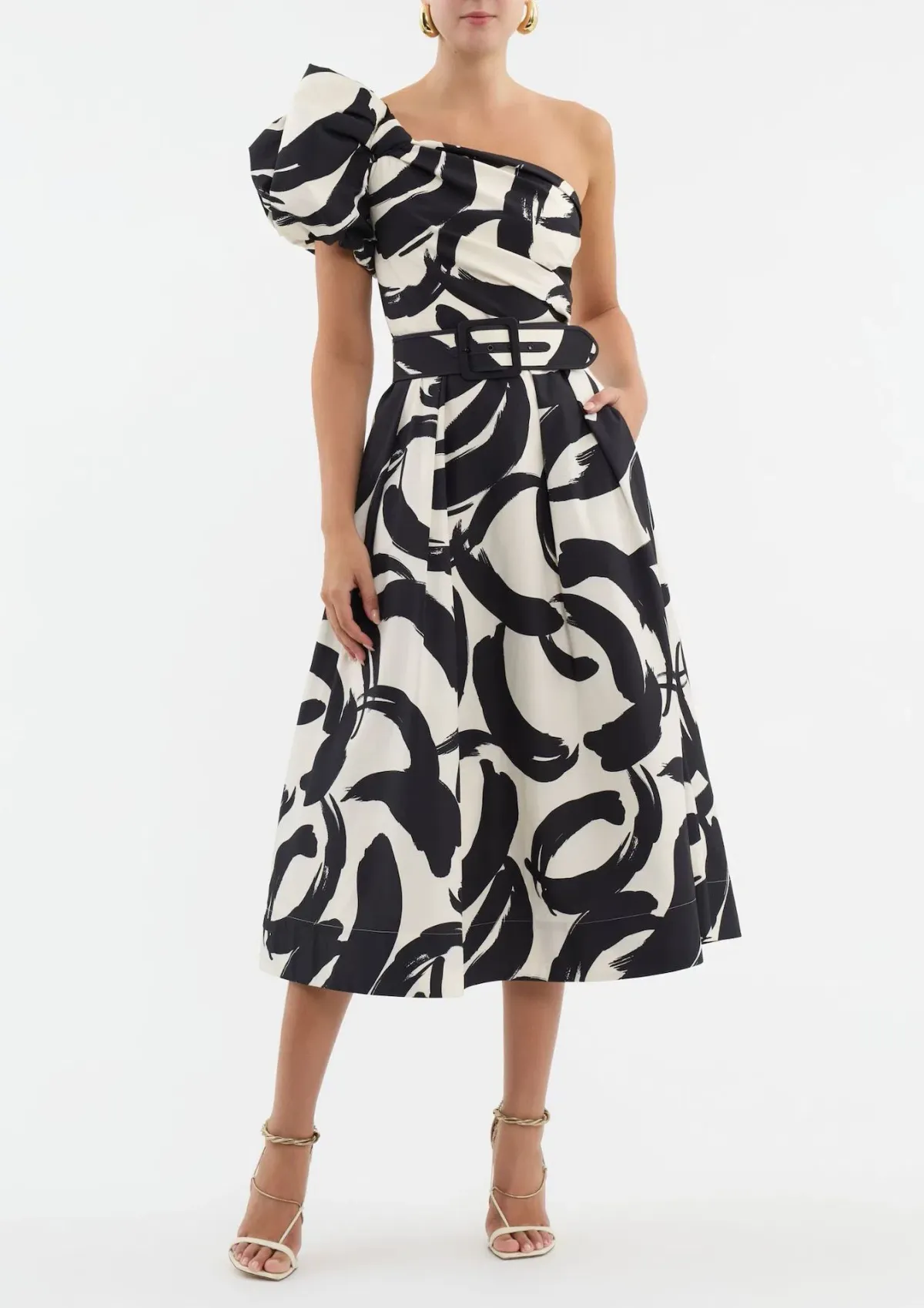 Rebecca Vallance Pompidou One Shoulder Midi Dress Print Size 10 - Image 1