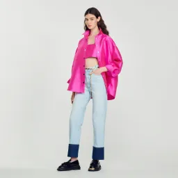 Sandro Fluro Satin Crop Pink, Effie Shirt Pink and Java Embellished Twill Shorts Black Size 8 for rent on The Volte - image 3