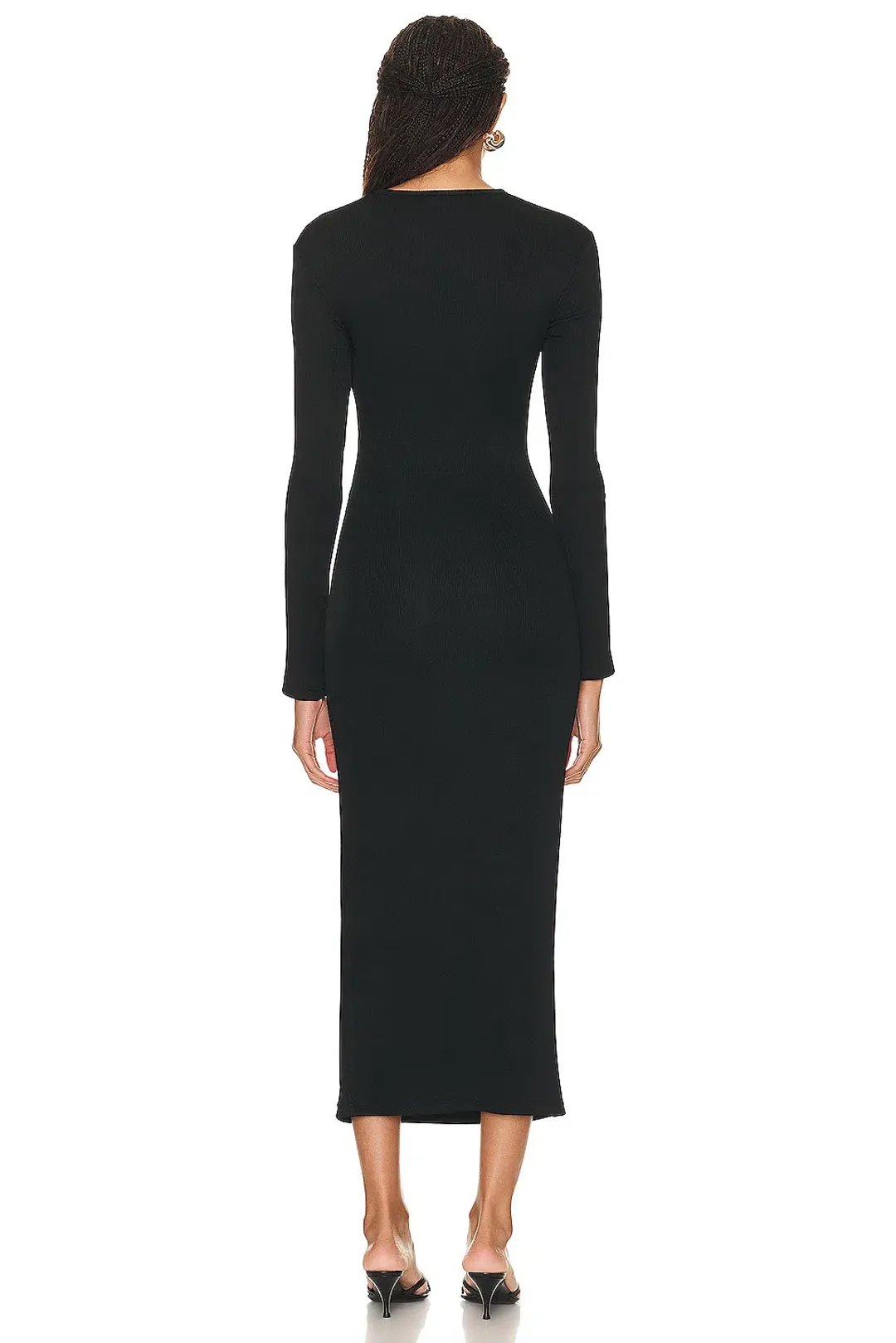 Christopher Esber Orbit Ruched Long Sleeve Midi Dress Black Size 8 for rent on The Volte - main image