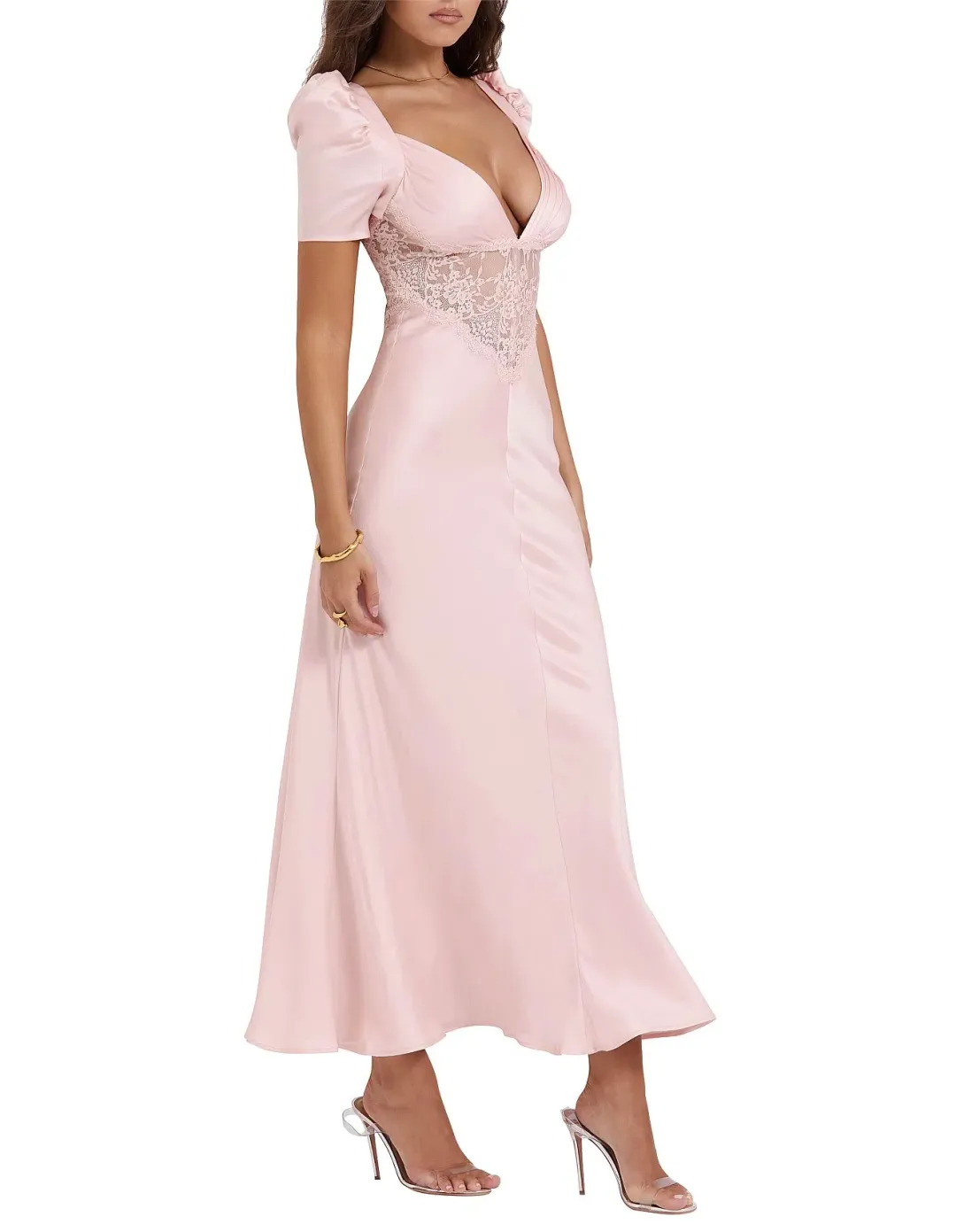 House of CB Rafaela Pure Silk & Lace Dress Soft Peach Size 12 for rent on The Volte - main image