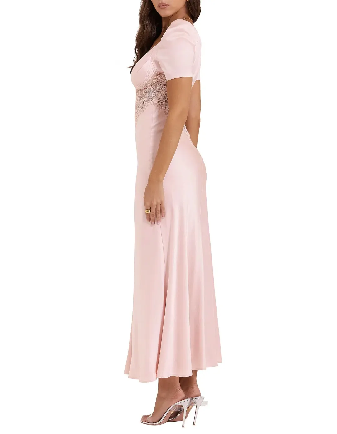 House of CB Rafaela Pure Silk & Lace Dress Soft Peach Size 12 for rent on The Volte - main image