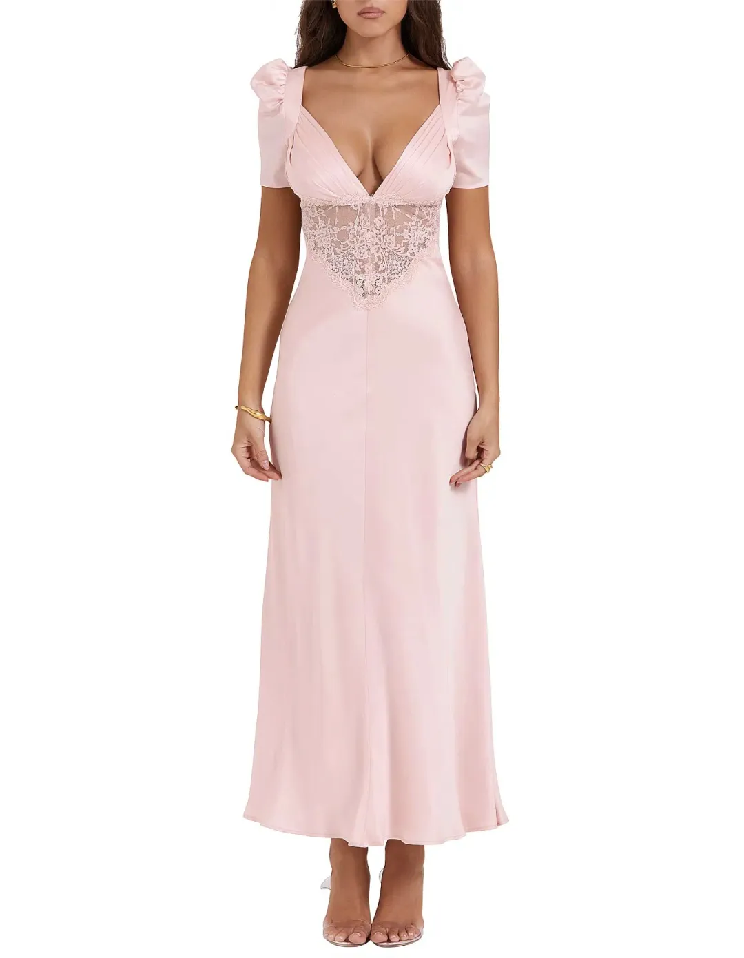 House of CB Rafaela Pure Silk & Lace Dress Soft Peach Size 12 for rent on The Volte - main image