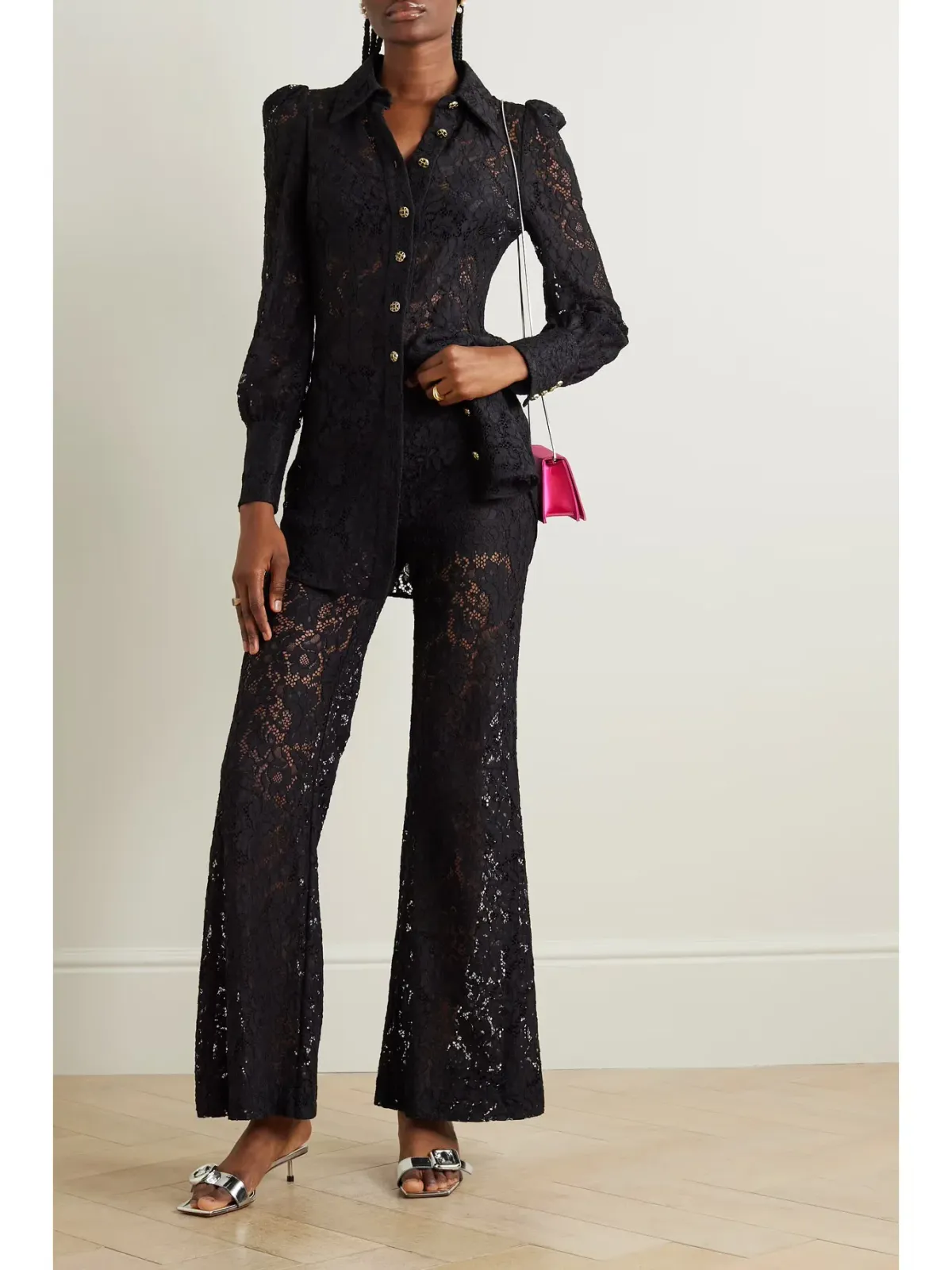 Zimmerman Matchmaker Lace Flared Pants Black Size 0 / AU 8 for rent on The Volte - main image
