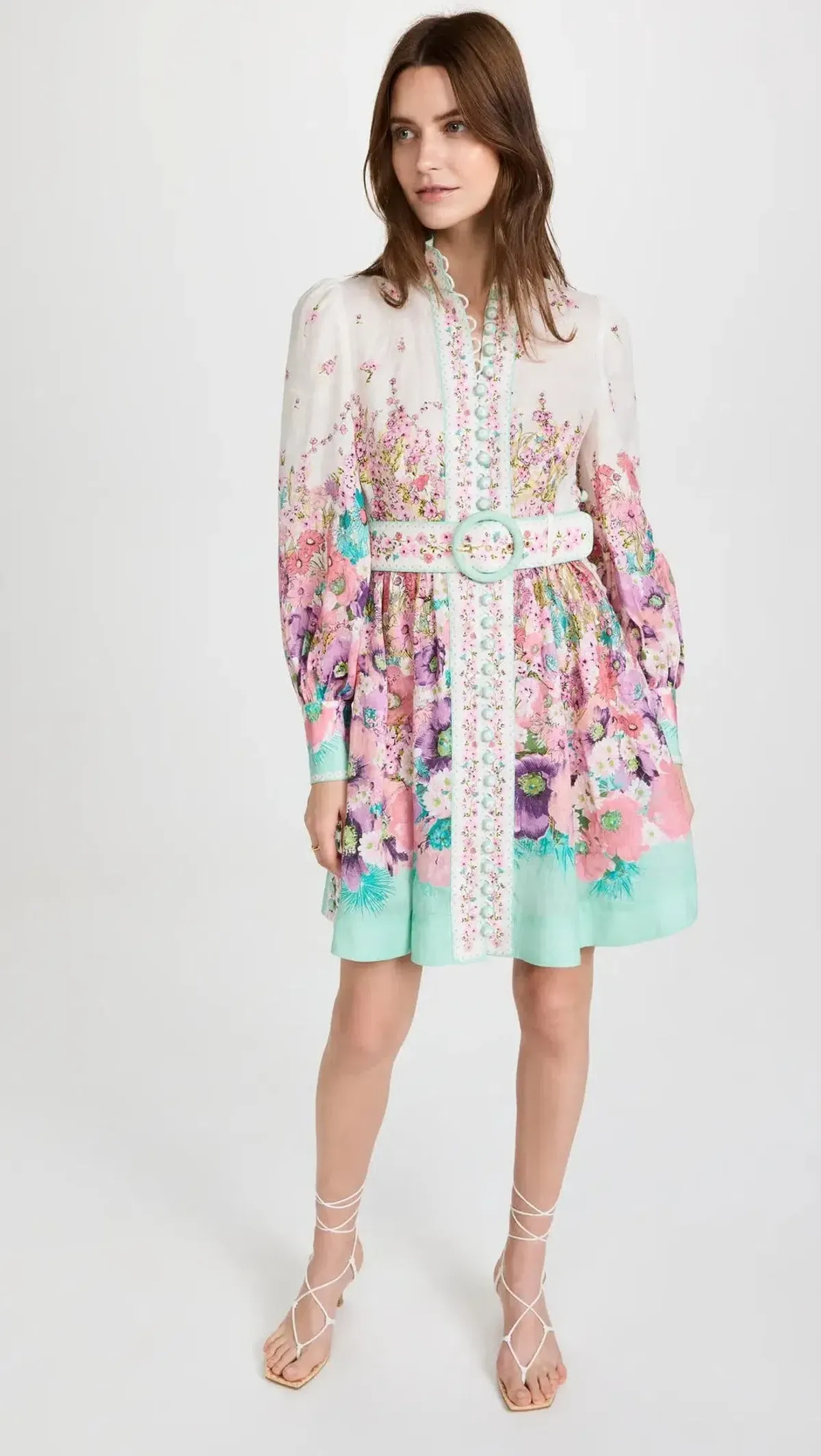 Zimmermann The Jude Buttoned Mini Dress in Aqua Gradient Flora Size 0/Au 8 - Image 4