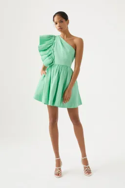 Aje Bonjour Asymmetric Mini Dress Marine Green Size 8 for rent on The Volte - image 1