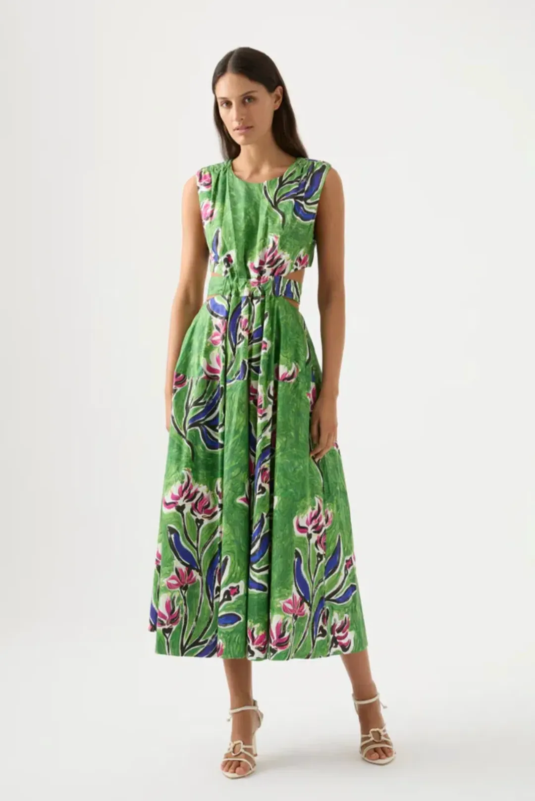 Aje Zorina Tie Midi Dress Native Gumnut Floral Size 6 for rent on The Volte - main image