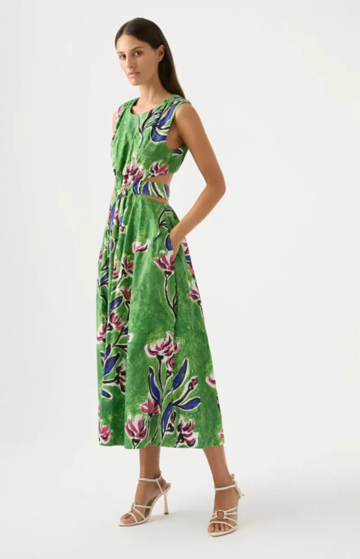 Aje Zorina Tie Midi Dress Native Gumnut Floral Size 6 - Image 4