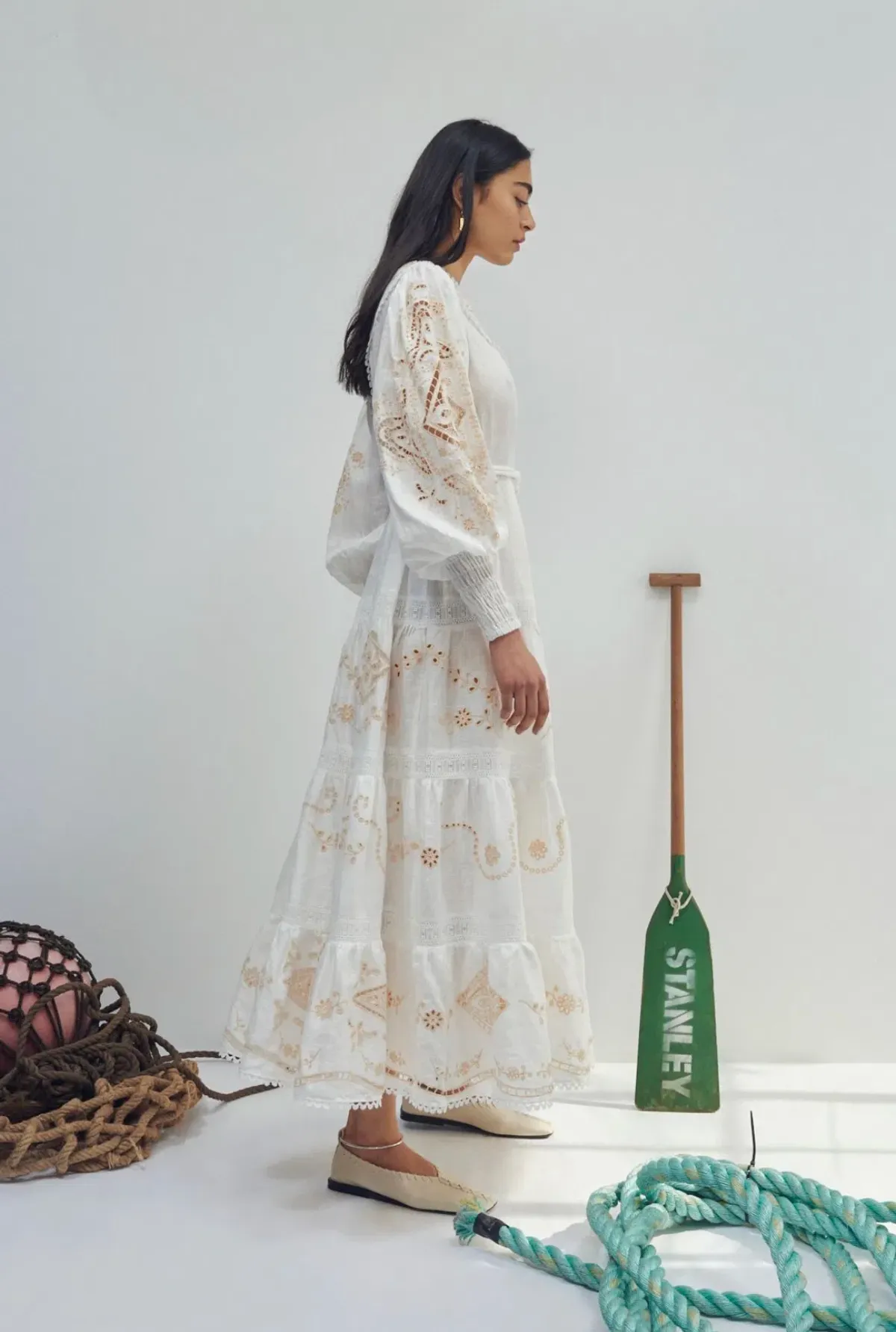 Alemais Embroidered Cecilia Midi Dress White Size AU 10 - Image 3