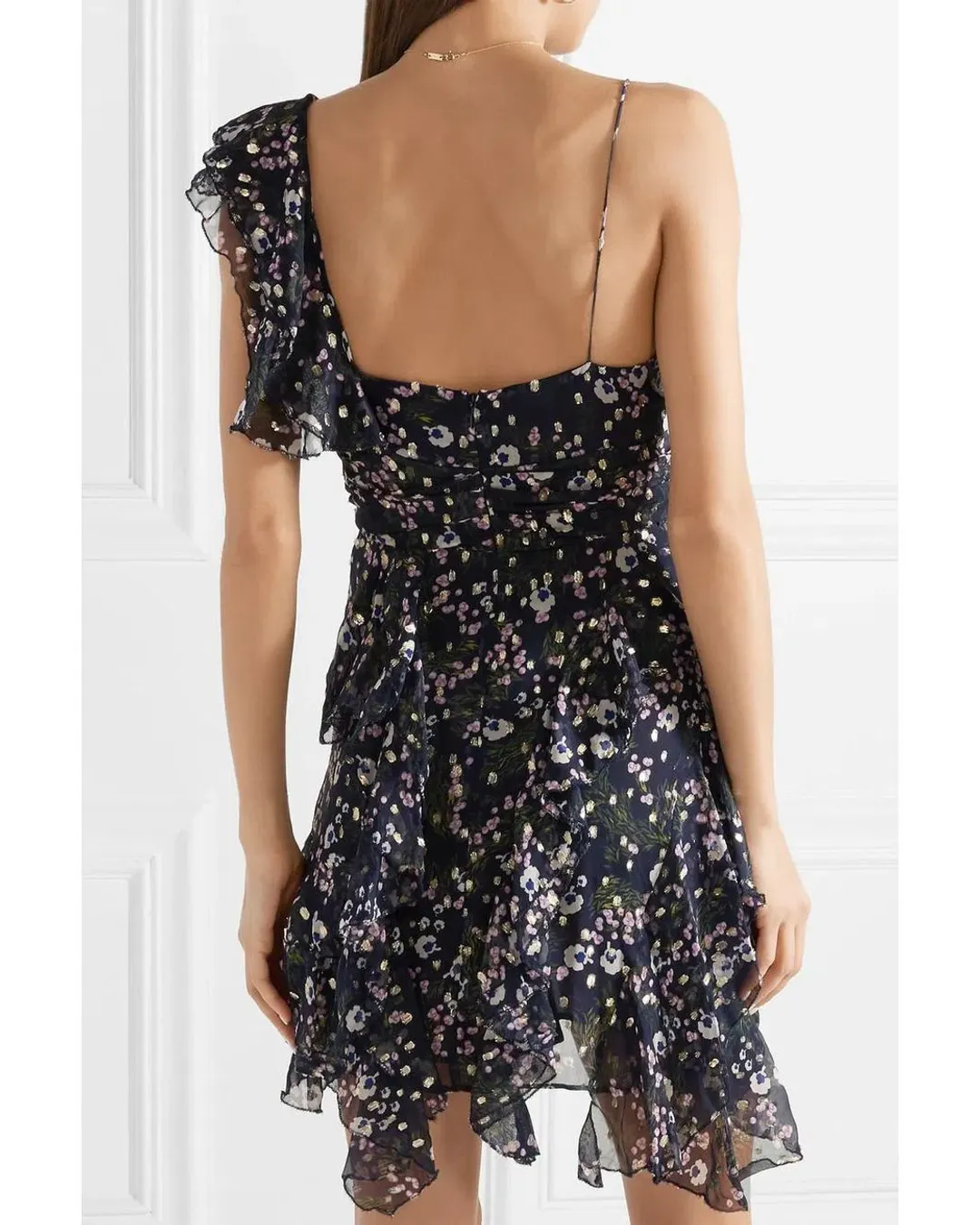 Isabel Marant Manda Metallic Fil Coupé Silk Blend Mini Dress Floral Print Size 8 for rent on The Volte - main image