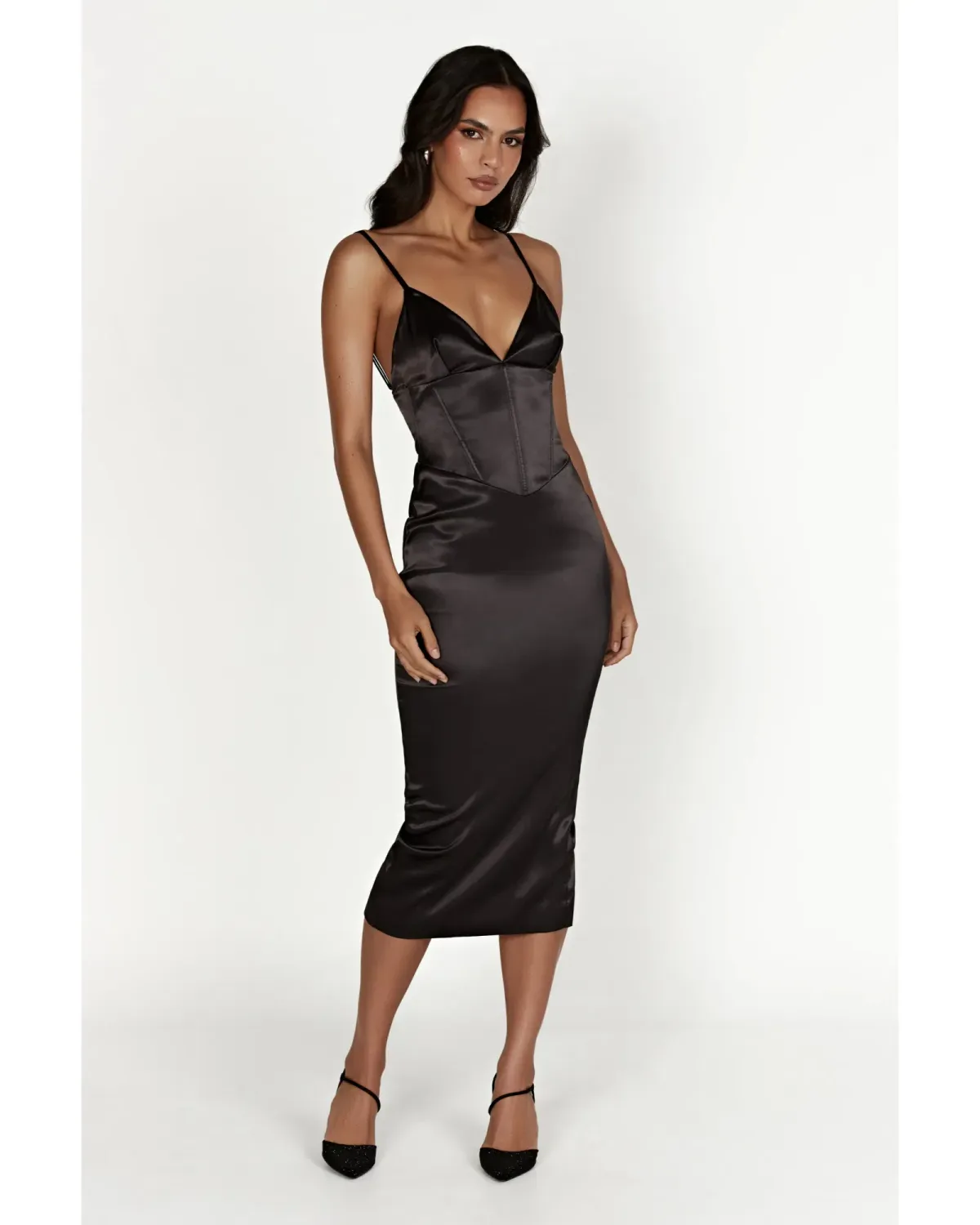 Meshki Brie Corset Midi Dress Black Size S / AU 8 for rent on The Volte - main image
