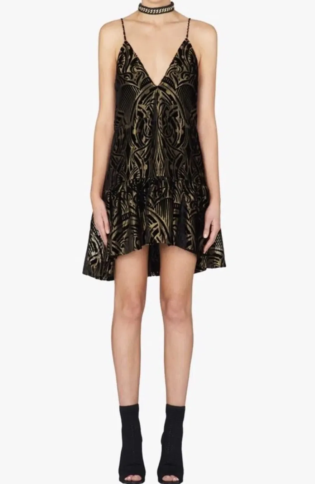 Sass & Bide First Love Textured Mini Dress Black/Gold Size 6 for rent on The Volte - main image