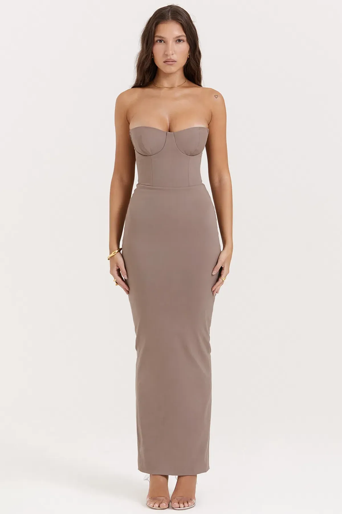 House of CB Lucia Strapless Corset Maxi Dress Taupe Size S - Image 1