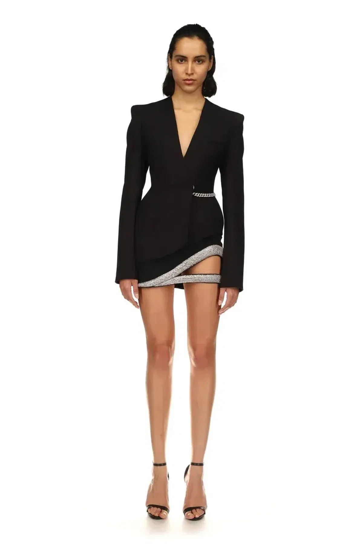 David Koma 3D Crystal Hem Mini Skirt Black Size 8 - Image 1