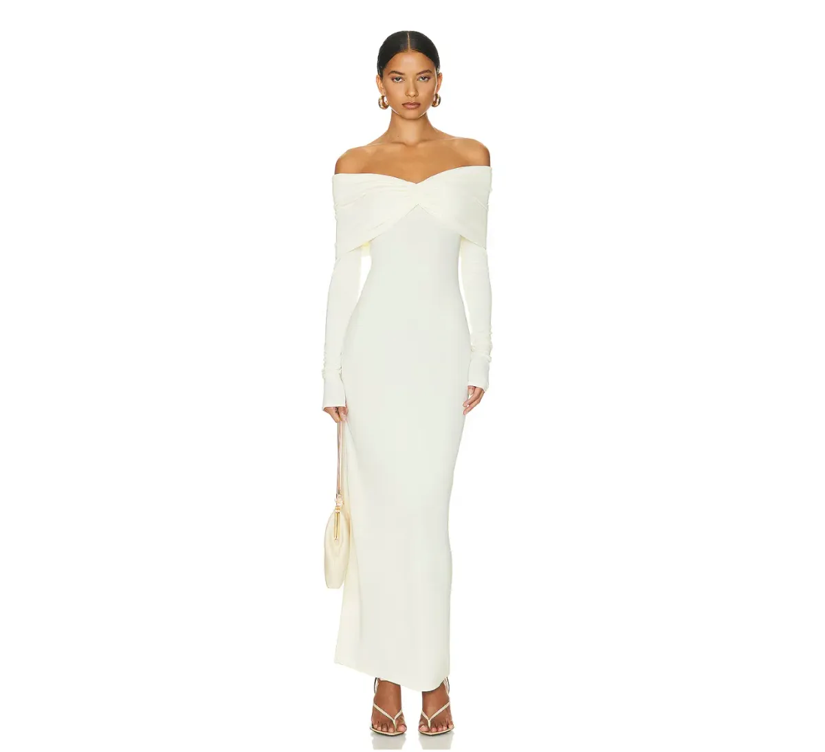 Helsa Matte Jersey Off Shoulder Maxi Dress Ivory Size L / AU 12 for rent on The Volte - main image