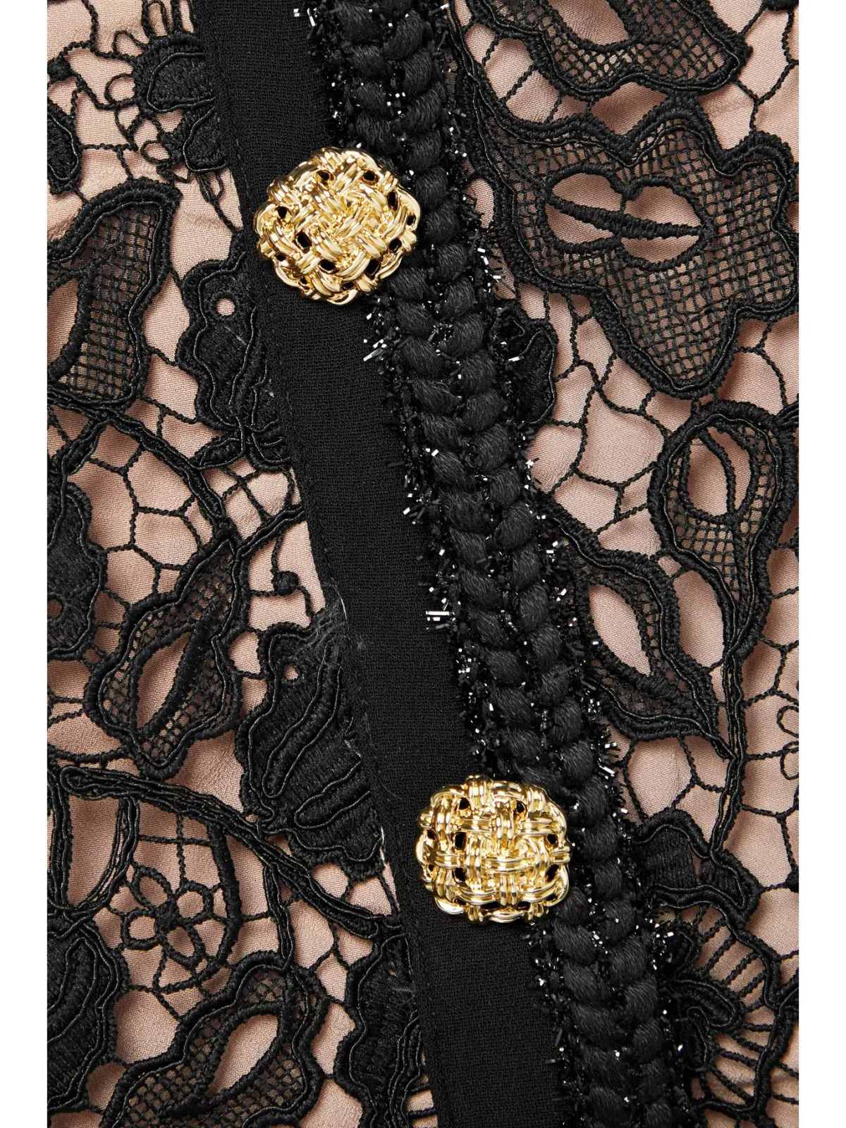 Self Portrait Embellished Belted Guipure Lace Mini Dress Black Size 6 - Image 3