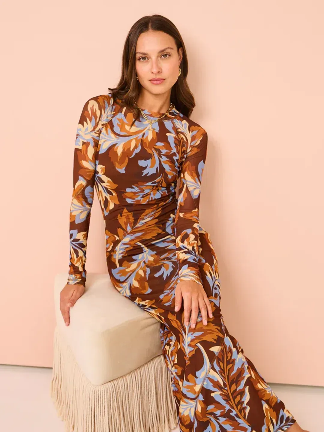 Ownley Carla Dress Retro Leaf Size AU 8 for rent on The Volte - main image