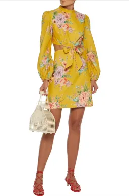 Zimmermann Zinnia Bow Cut Out Short Dress Golden Floral Size 1 / AU 10 for rent on The Volte - image 2