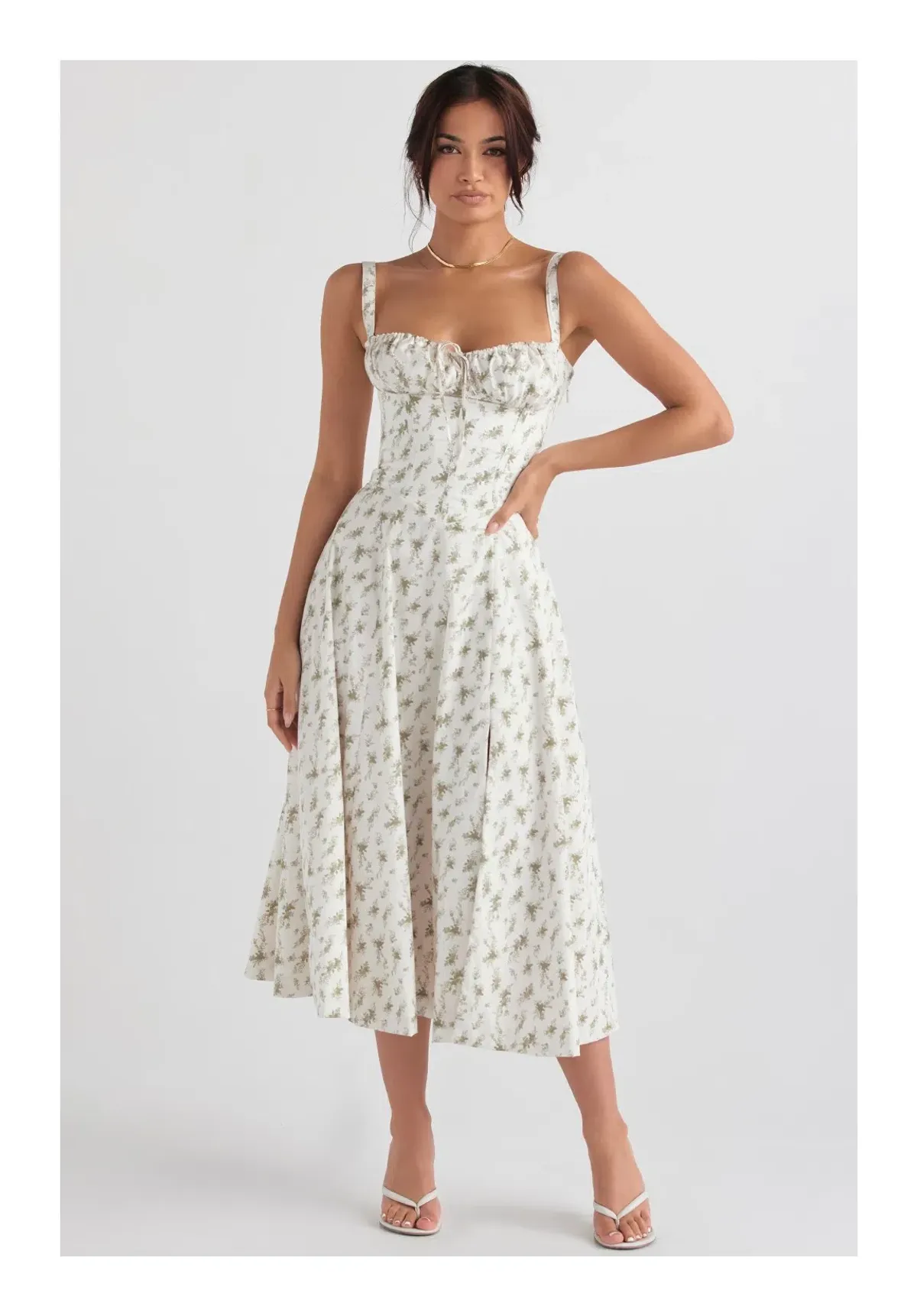 House of CB Carmen Garden Print Bustier Sundress Floral Size 12 for rent on The Volte - main image