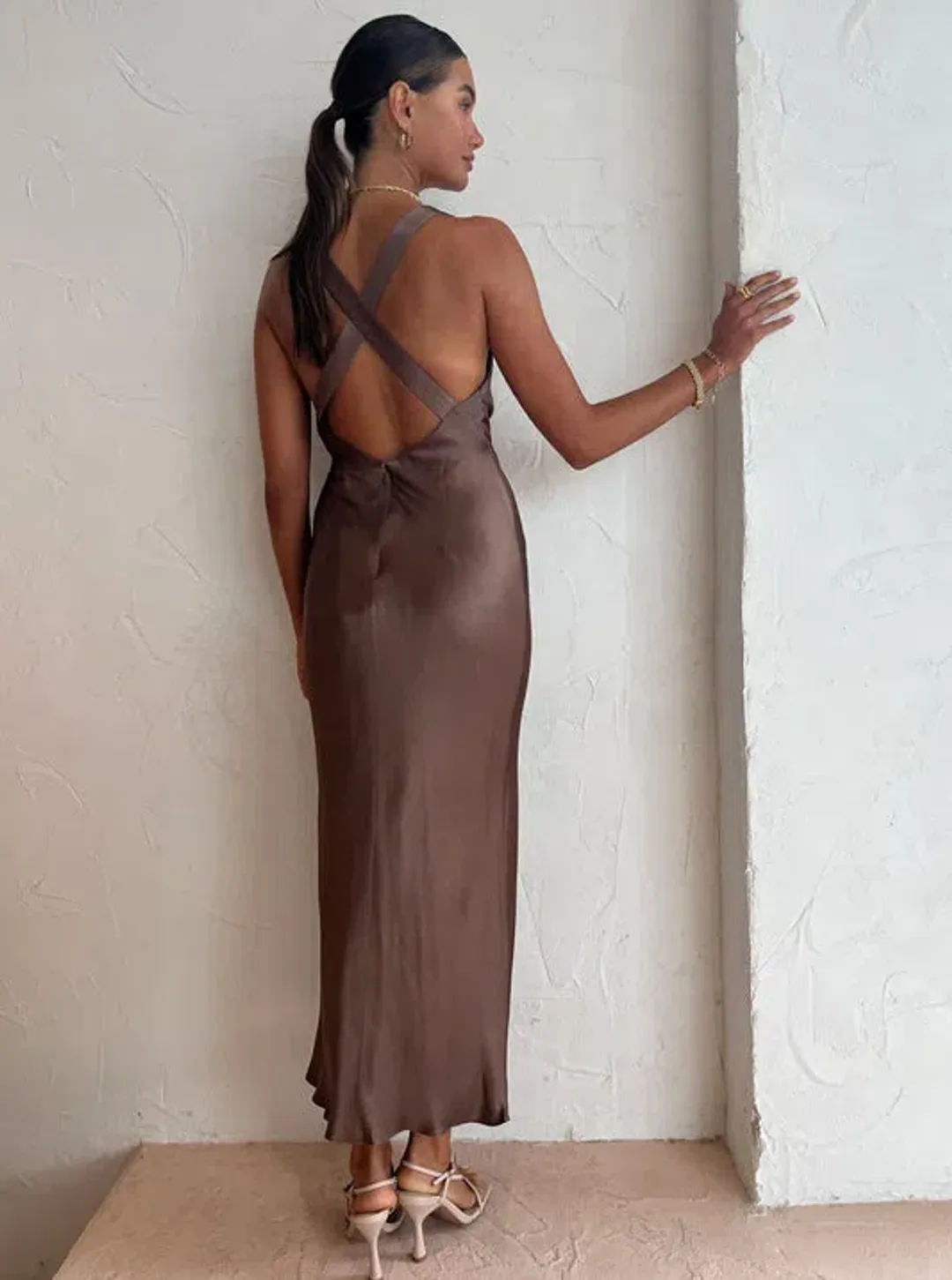 Shona Joy Milo Plunge Dress Cacao Size 6 for rent on The Volte - main image