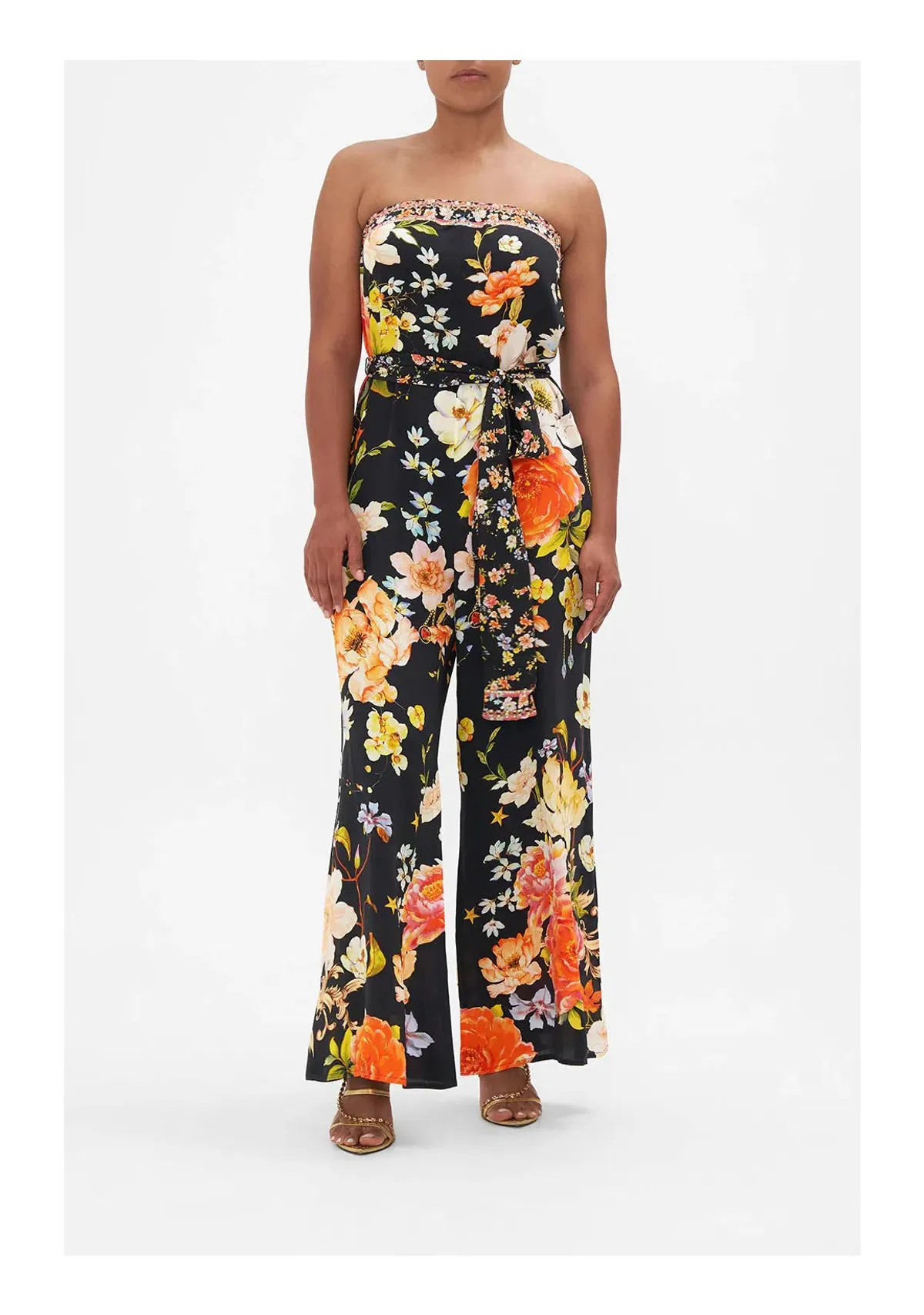 Camilla Secret History Tie Waist Strapless Jumpsuit Floral Size S/ AU 10 - Image 3