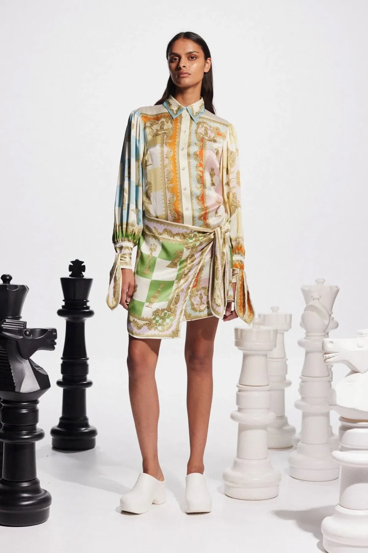 Alemais Checkmate Silk Mini Dress In Multi Size 8 for rent on The Volte - main image