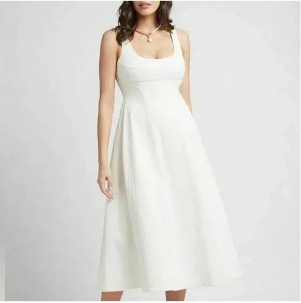 Sheike Blissful Textured Midi Dress Ivory White Size 16 for rent on The Volte - main image