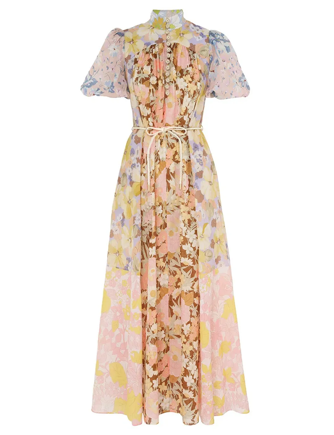 Zimmermann Pop Puff Sleeve Maxi Dress Spliced Size 12 for rent on The Volte - main image