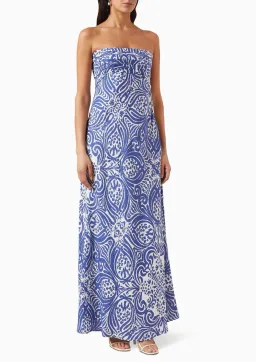 Shona Joy Pombeline Strapless Corded Maxi Dress in Ivory/Blue Print Size 8 for rent on The Volte - image 1