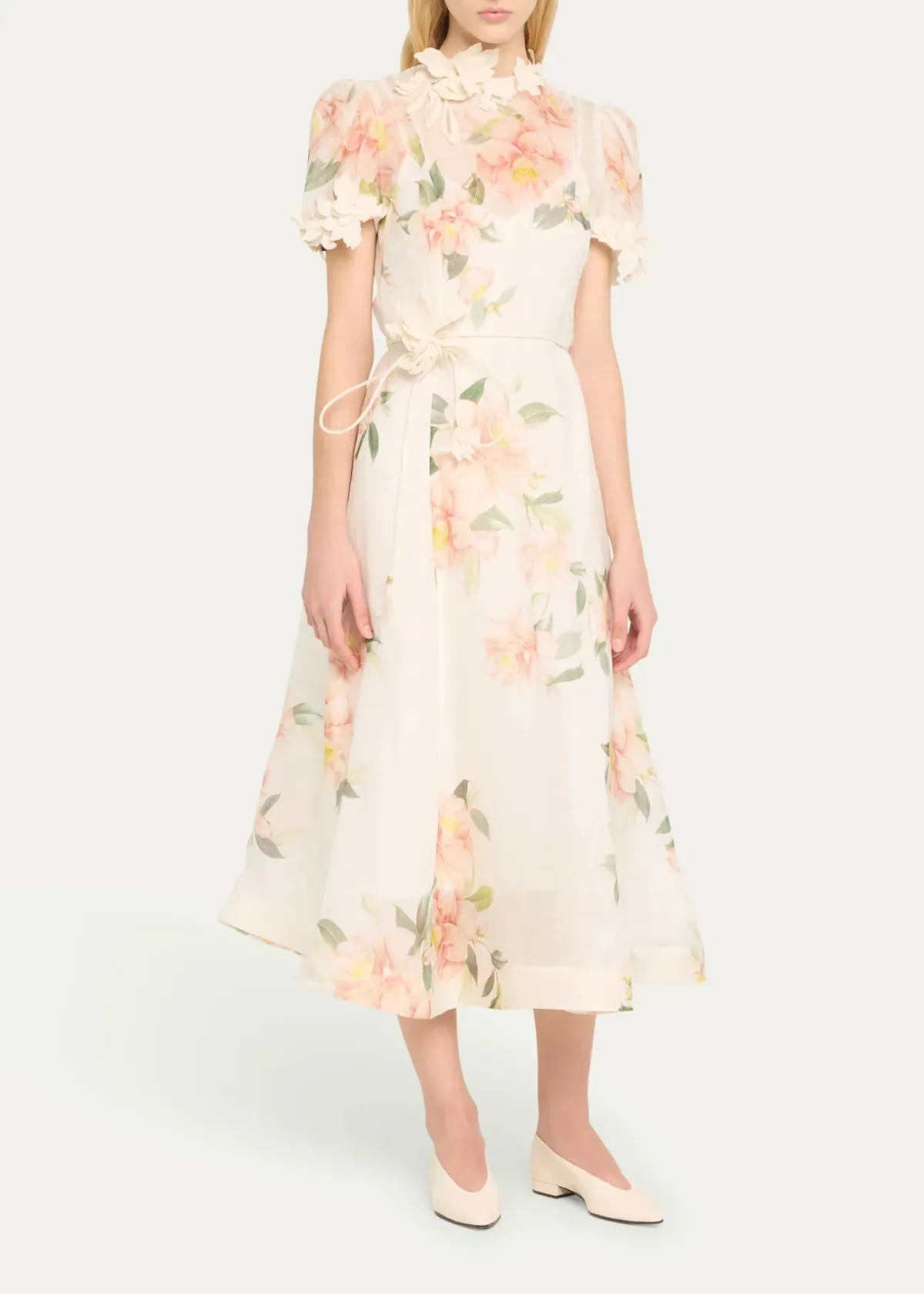 Zimmermann Natura Liftoff Flower Midi Dress Ivory Camellia Size 0 / AU 8 - Image 2