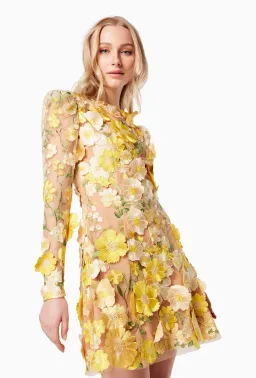 Elliatt Goldenvoice 3D Floral Mini Dress Yellow Size L / AU 12 for rent on The Volte - image 4