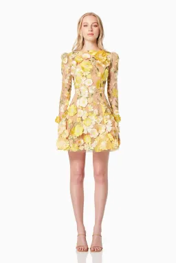 Elliatt Goldenvoice 3D Floral Mini Dress Yellow Size L / AU 12 for rent on The Volte - image 1