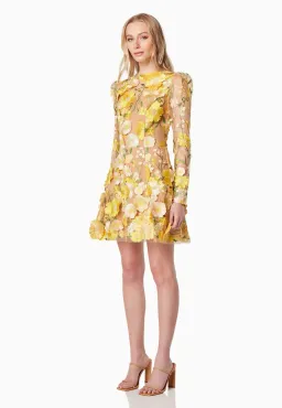 Elliatt Goldenvoice 3D Floral Mini Dress Yellow Size L / AU 12 for rent on The Volte - image 2