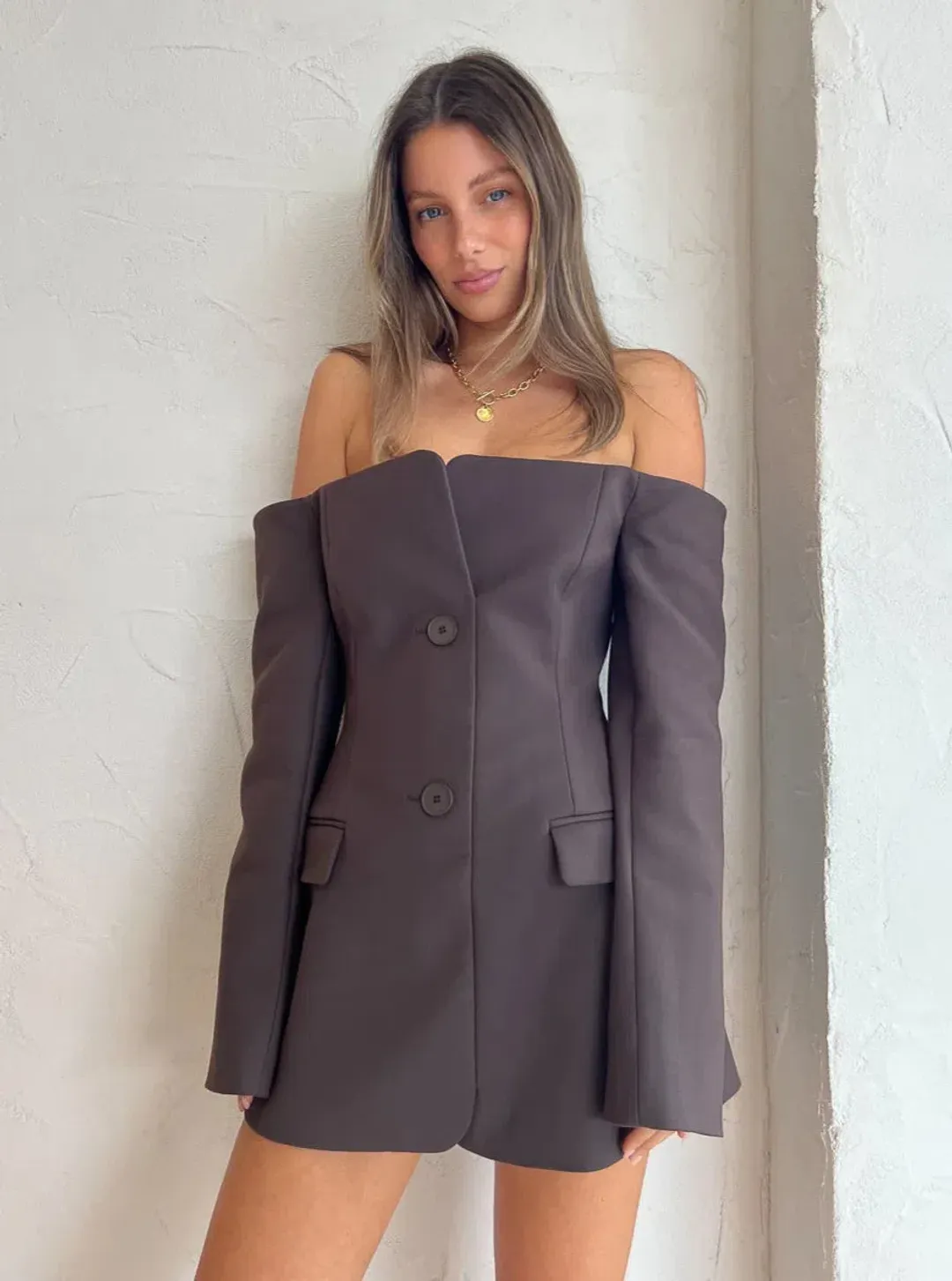 Sir the Label Sandrine Tailored Mini Dress Brown Size 2/ Au 10 for rent on The Volte - main image