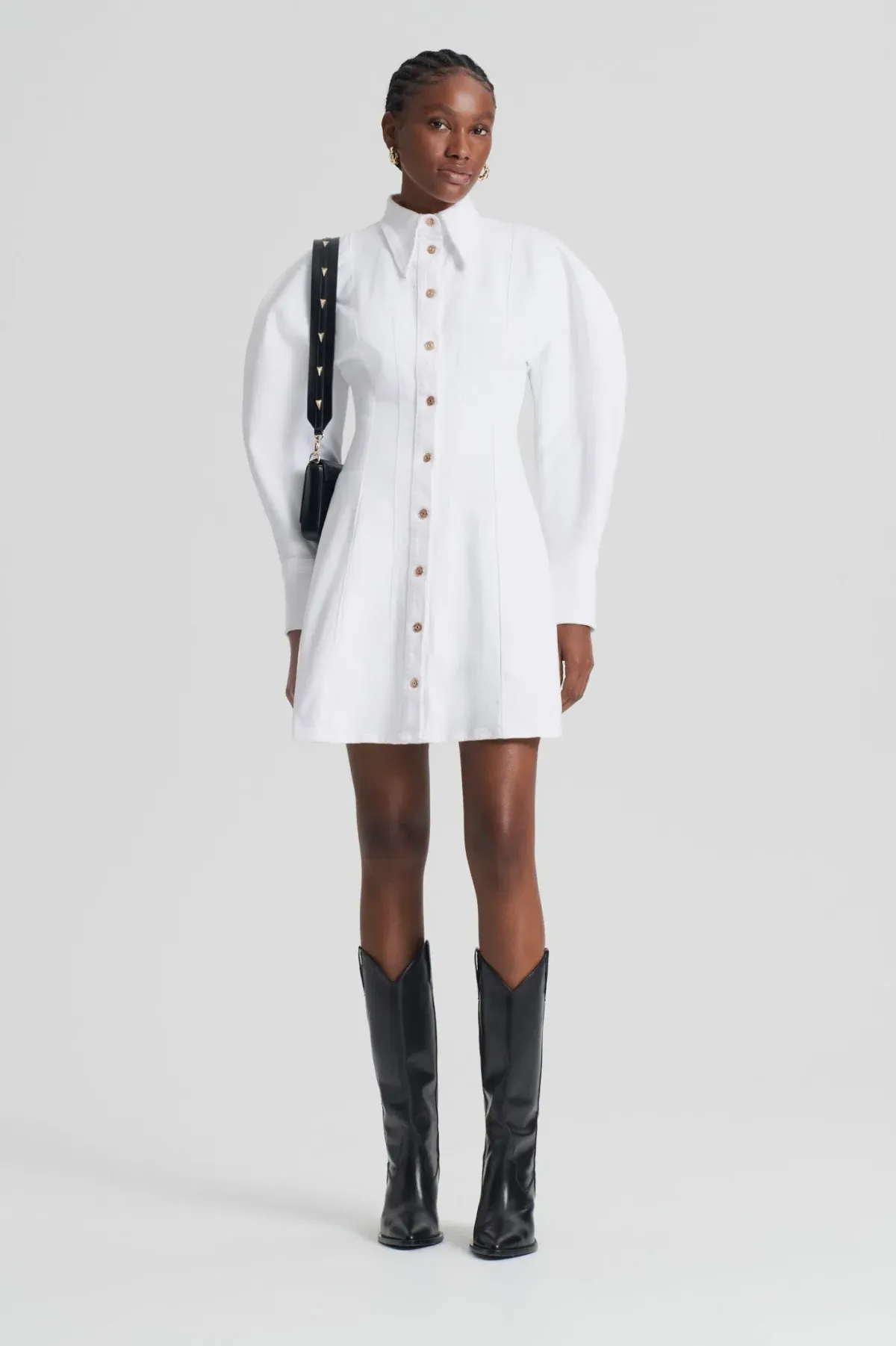 Scanlan Theodore Denim Cocoon Sleeve Mini Dress White Size 12 - Image 1