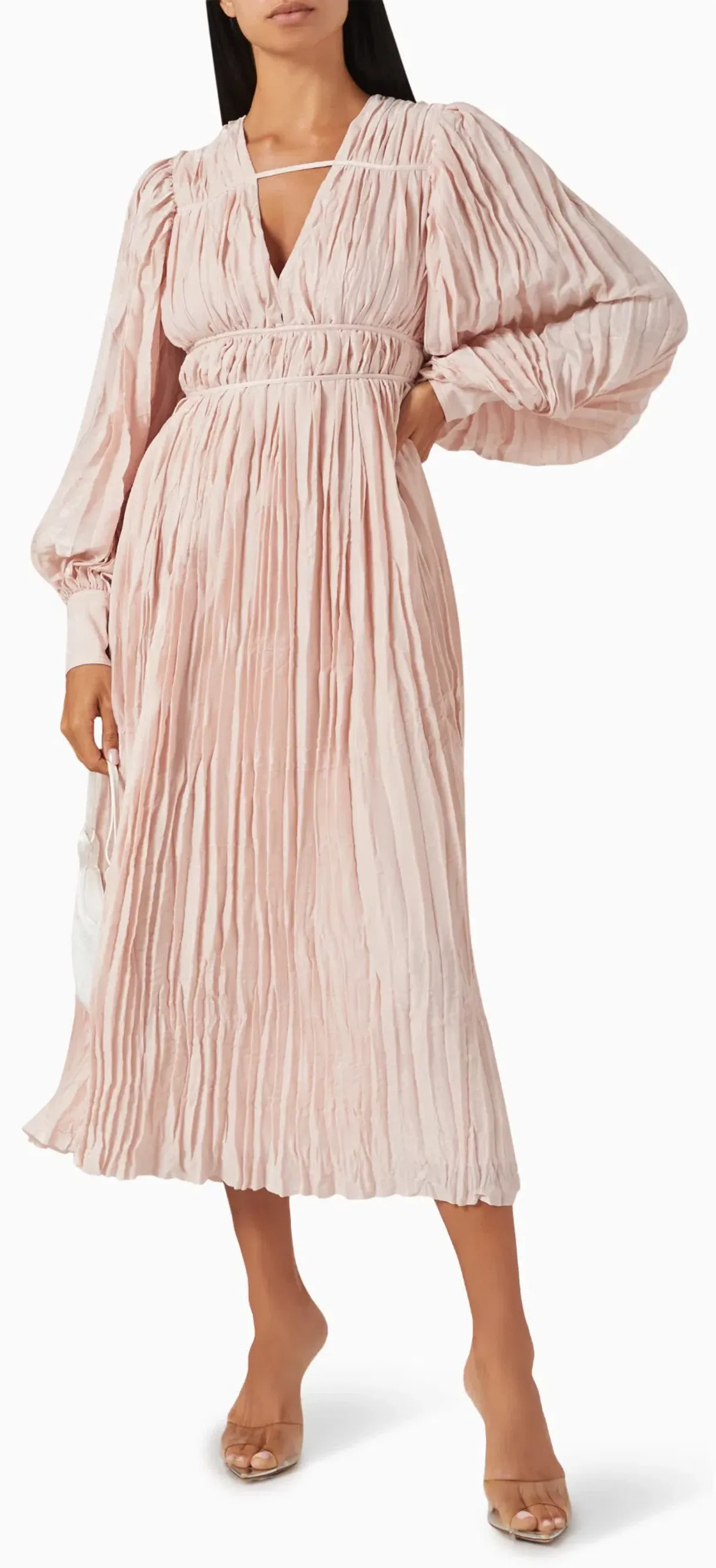 Aje Catalyst Pleated Midi Dress Blush Pink Size AU 14 - Image 3