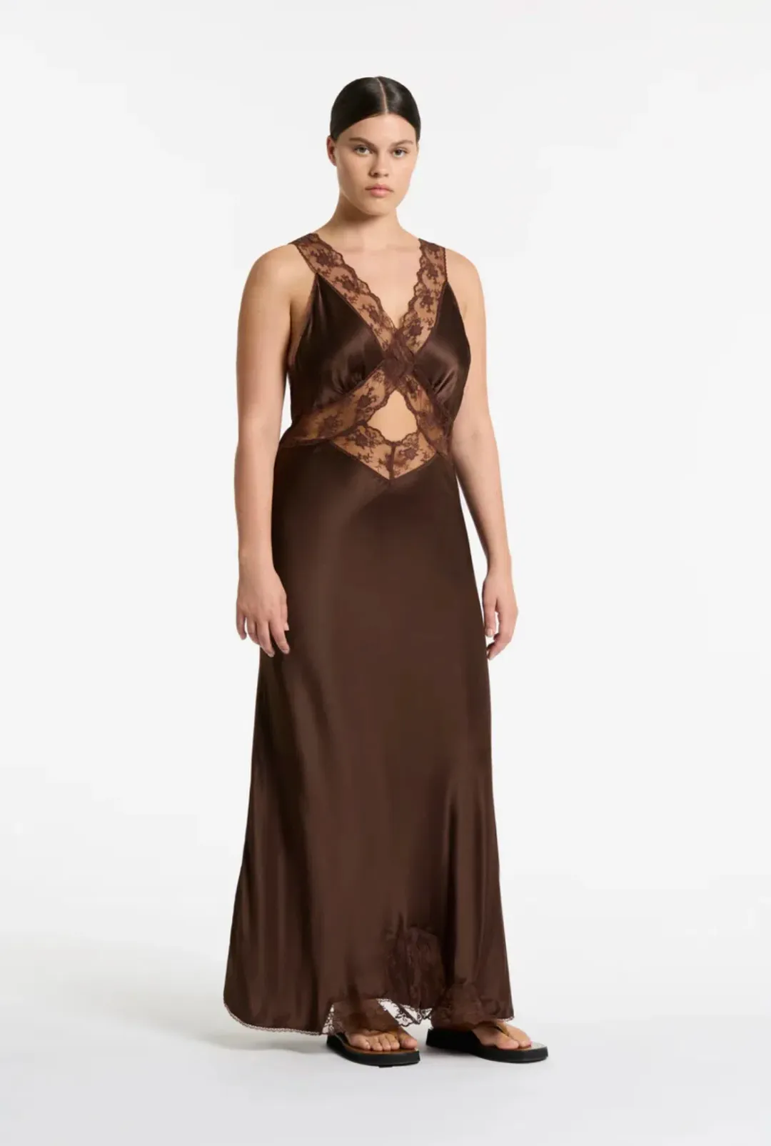 Sir the Label Aries Cut Out Lace Gown Chocolate Brown Size 3 / AU 12 for rent on The Volte - main image
