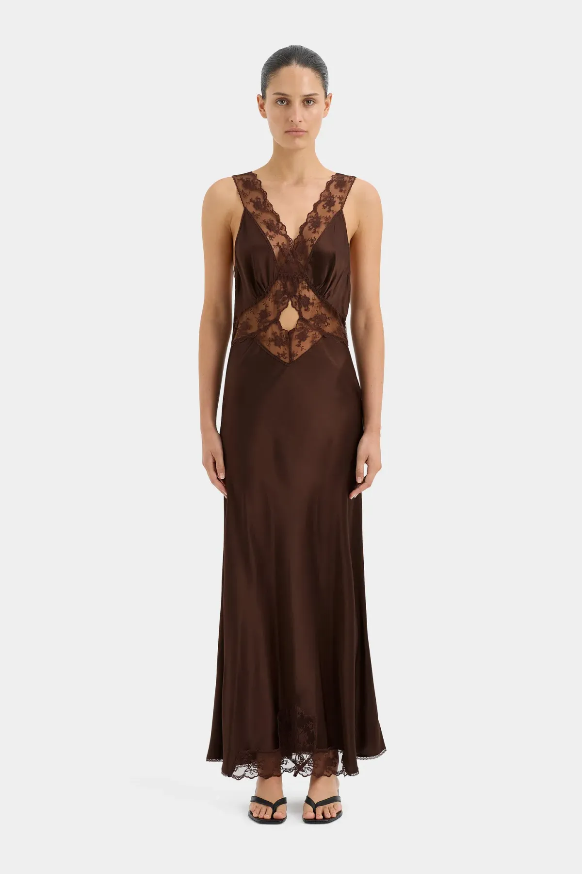 Sir the Label Aries Cut Out Lace Gown Chocolate Brown Size 3 / AU 12 - Image 1