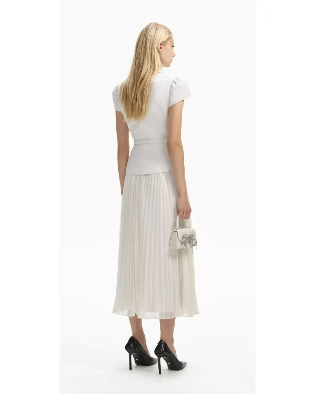 Self Portrait Textured Midi Dress White Size AU 8 for rent on The Volte - main image