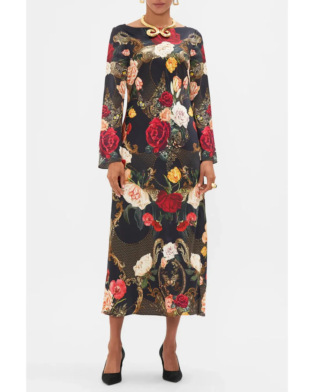 Camilla Long Sleeve Bias Dress The Magic In The Manuscripts Size AU 12 for rent on The Volte - main image