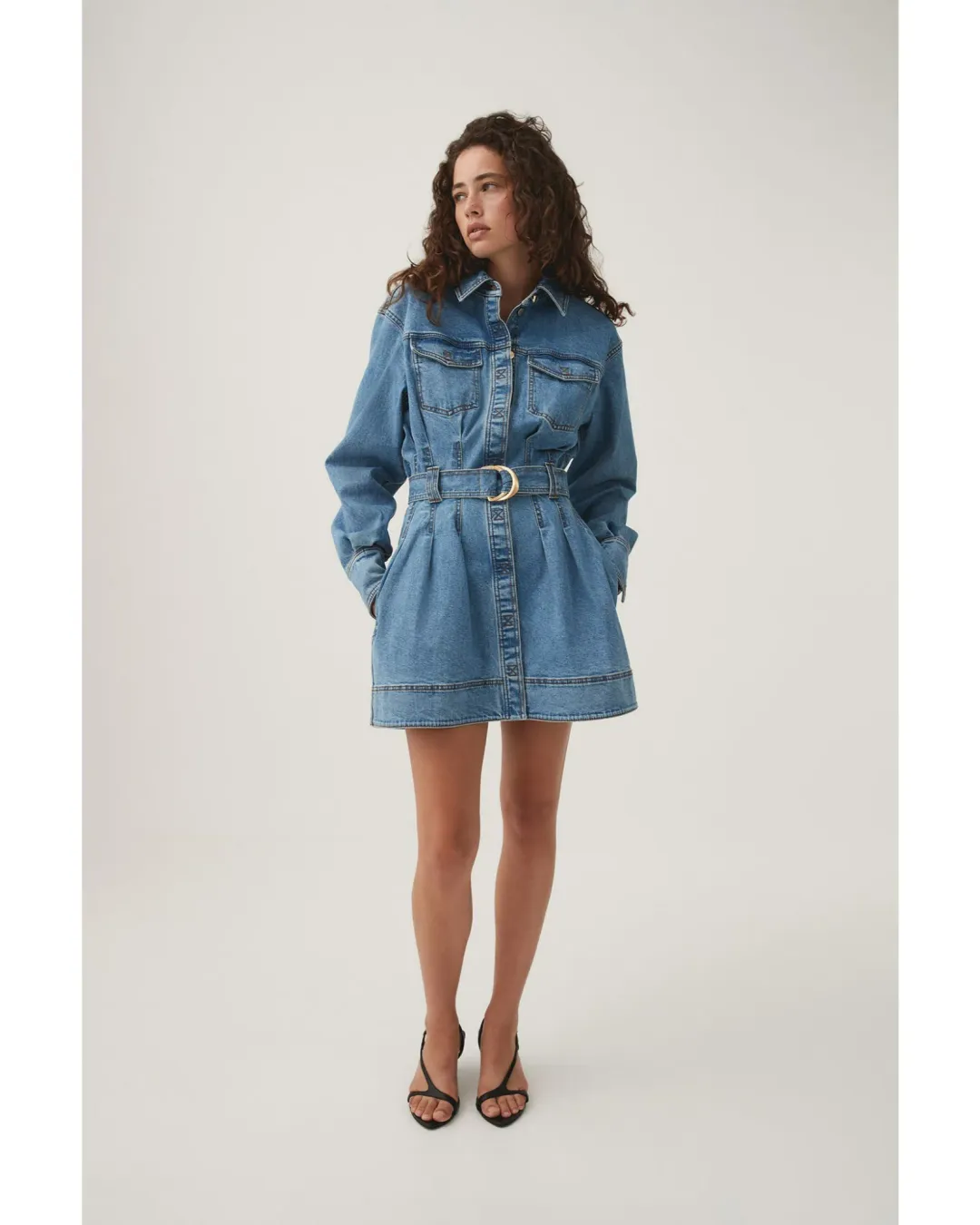 Aje Aradia Denim Mini Dress Classic Wash Size AU 4 for rent on The Volte - main image