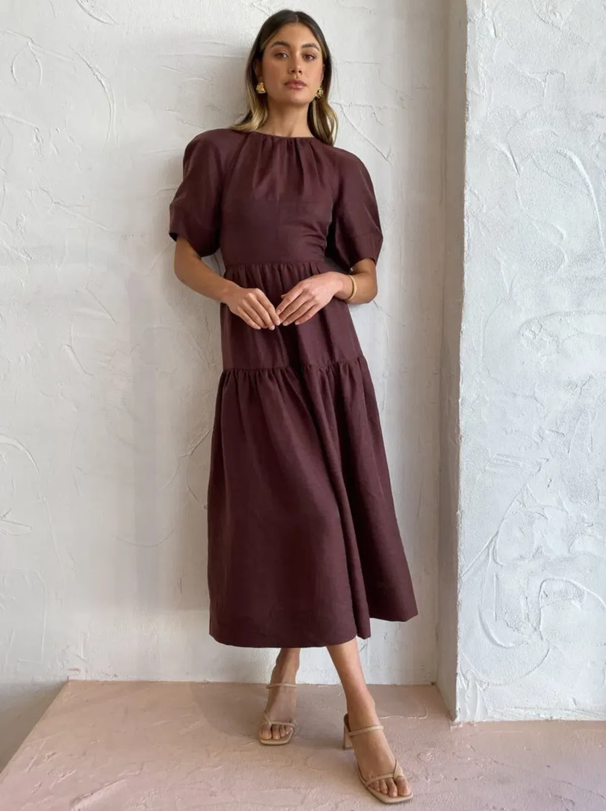 Shona Joy Marlene Open Back Midi Dress Chocolate Size 8 - Image 1