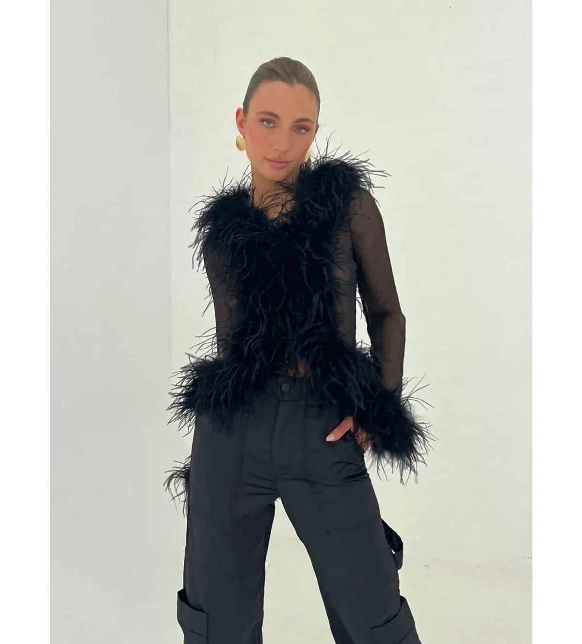Bübish Luxe Gigi Feather Blouse Black Size 8 for rent on The Volte - main image