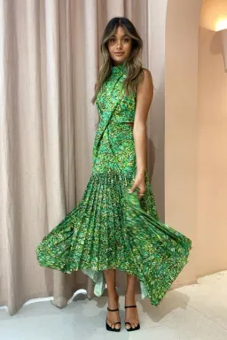 Alemais Phyllis Twist Front Pleat Dress Green Size AU 10 for rent on The Volte - image 1