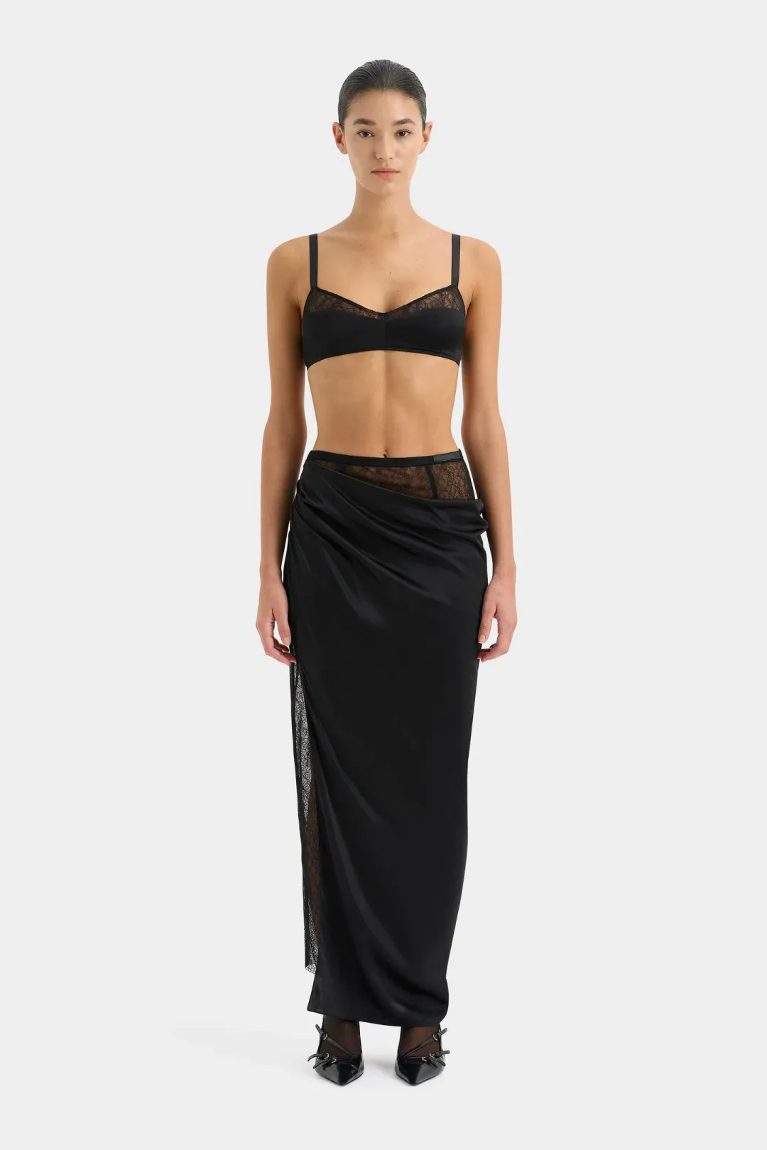 Sir the Label Dunya Bralette and Draped Skirt Set Black Size 1 / AU 8 for rent on The Volte - main image