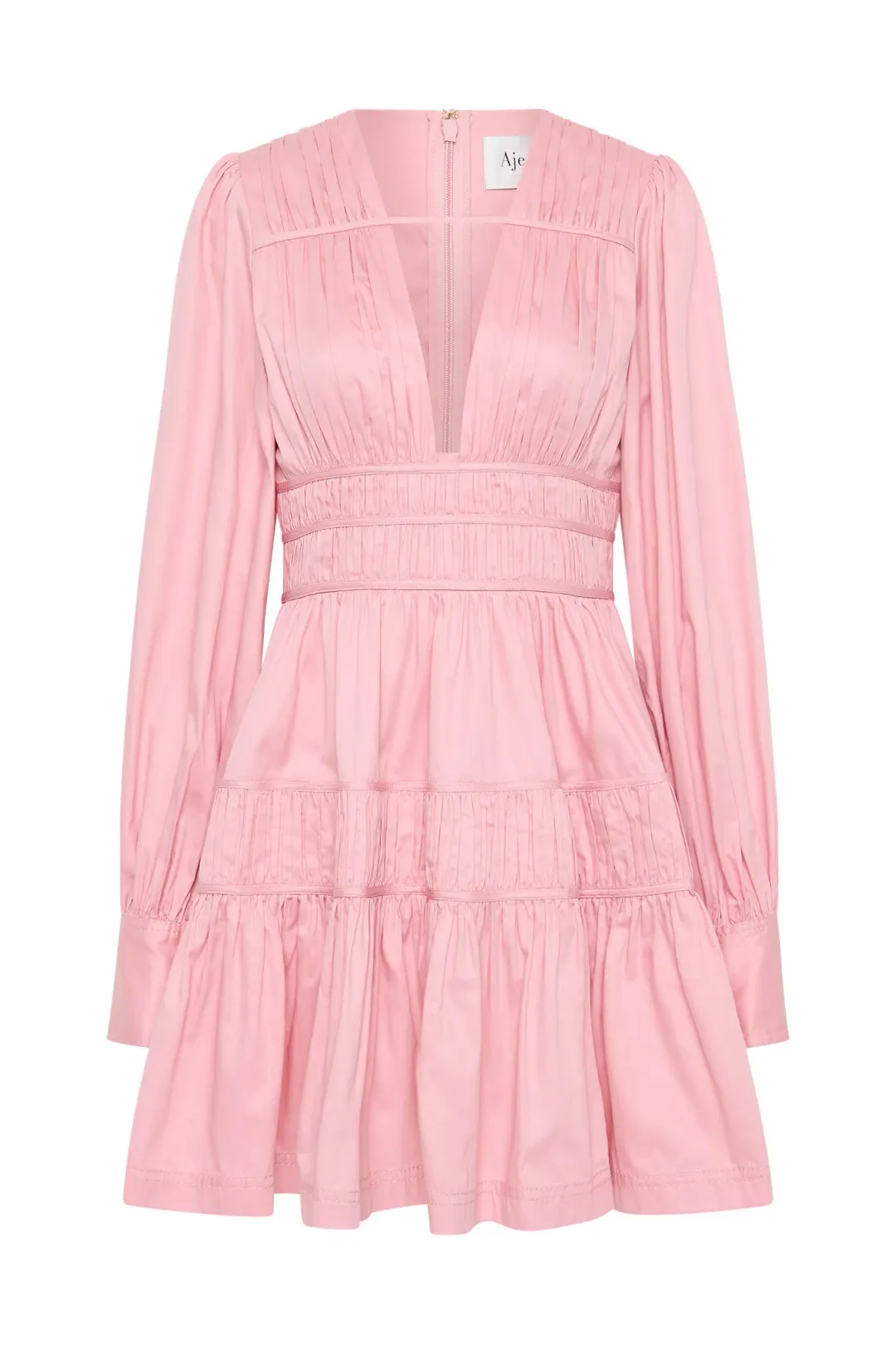 Aje Fallingwater Ruched Mini Dress Chalk Pink Size 8 for rent on The Volte - main image