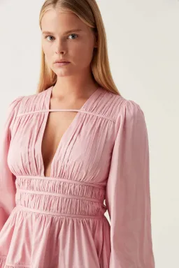Aje Fallingwater Ruched Mini Dress Chalk Pink Size 8 for rent on The Volte - image 2