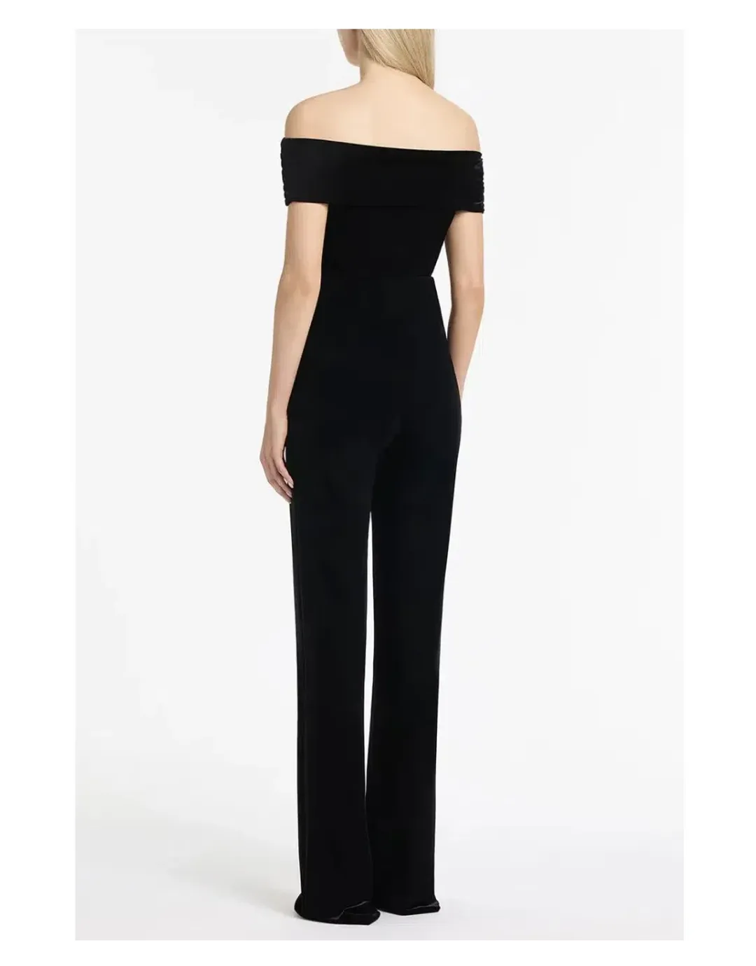 Carla Zampatti Off Shoulder Bodysuit Top and Velvet Pant Black Size 6 for rent on The Volte - main image